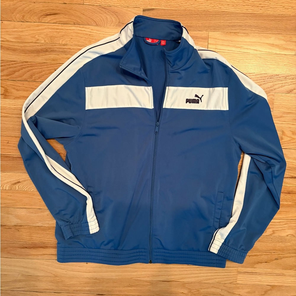 Puma Men's athletic jacket in Blue with White Stripes